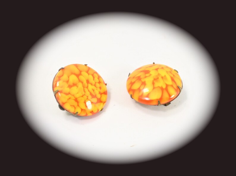Unique Clip On Earrings Orange Glass Clip On Earrings Statement Earrings Item CB 100446