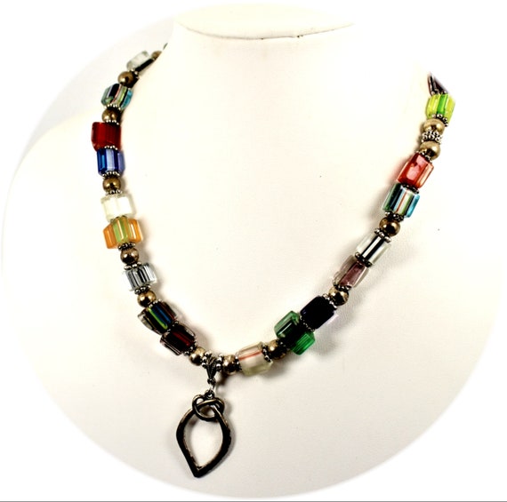 Vintage Necklace Art Glass bead necklace Rainbow … - image 2
