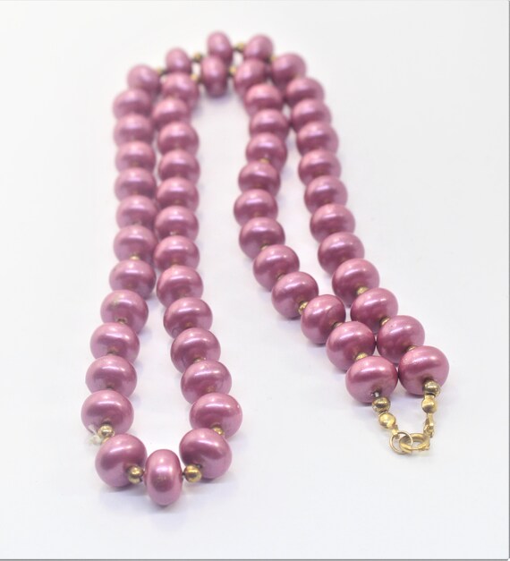 Vintage Necklace Gorgeous Mauve and Gold Beaded N… - image 2