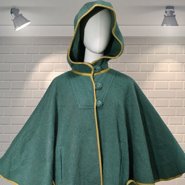 Divine Boiled Wool vintage années 1980 Cape Cape Cloak - Perfect Autumn Leaf Kicking - UK S