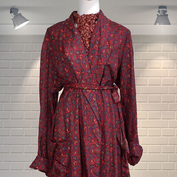 Hübscher Vintage 1940er Jahre Courtaulds Rayon Voller Länge Hausmantel Robe - Medium