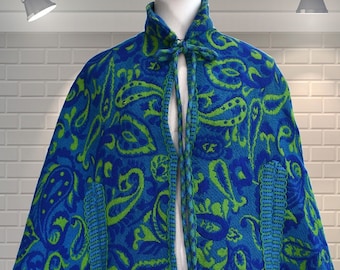 Fabulous Swinging Rock & Roll Star 1960s Vintage Psychedelic Paisley Tapestry Wool Cape - Woodstock Festival Hippy Bohemian