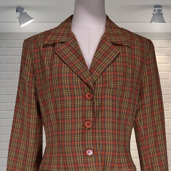 Vintage 1980s Preppy Tweed Check Hacking Riding Jacket HENNES - Size Small