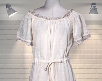 Pretty Vintage 1970s Floaty Cheesecloth Layered Off The Shoulder Flouncy Summer Dress UK 10