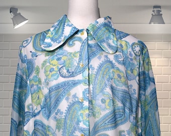Vintage 1960s St Michael Nylon Psychedelic Paisley Bluse Shirt - Beagle Collar - UK 18
