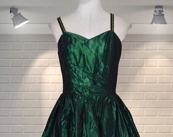 Vintage 1980s Fit & Flare Shimmery Shiny Acetate Evening Cocktail Disco Party Dress UK 8