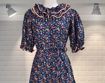 PERFEKTE Vintage 1970er Jahre Floral Ditsy Floral Baumwolle Flouncy Prairie Dress - UK 8