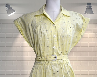 Vestido camisero de algodón de estilo vintage de los años 80 con cintura de los años 40 - Blair - Reino Unido 10