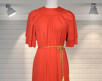 Vintage 1980s Gold Label Tricoville Flutter Sleeve Maxi Hostess Party Dress - UK 10