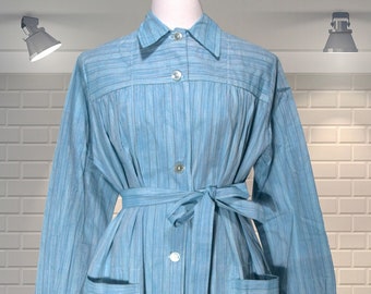Vintage Cotton Utility Smock Dress – Belted Workwear, Artist Bohemian Style