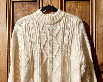 PERFECT Vintage Cream Fully Fashioned Aran Sweater - Delamere - Pure Wool - 42