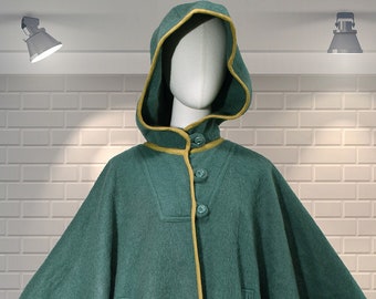 Divine Boiled Wool Vintage 1980s Hooded Cape Cloak - Perfect Autumn Leaf Kicking  - UK S