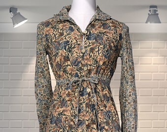 Wonderful Vintage 1970s Floaty Floral Flouncy Dress - Bird of Paradise Print - UK 8 - See Measurements - DAVID SILVERMAN