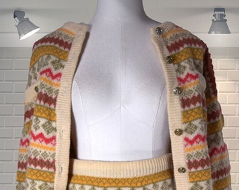 Vintage 1990s Fair Isle Knit Cardigan & Matching Mini Skirt Suit INFLUENCE by KUMAR - MEDIUM