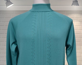 Original Vintage 1960s Crimplene Seafoam Aqua Mod Jumper - DEADSTOCK - UK 12