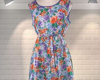 Vintage Floral Cotton Sundress – Deadstock Flouncy Dress, UK 12