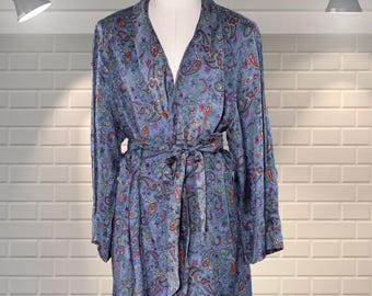 Vintage 1940s Rayon Paisley Housecoat Dressing Gown Robe - UK 14