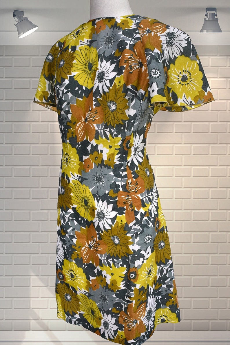 Vintage 1960s leichtes fließendes florales Viskose Sommer Sommerkleid Kleid UK 42 Mod Bild 1