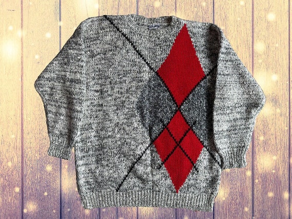 Vintage Classic 1980s Grey Red Soft Slouchy Jumper SAMPA Large Etsy