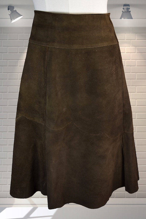 Original Vintage 1960s 1970s Brown Suede A Line Mi