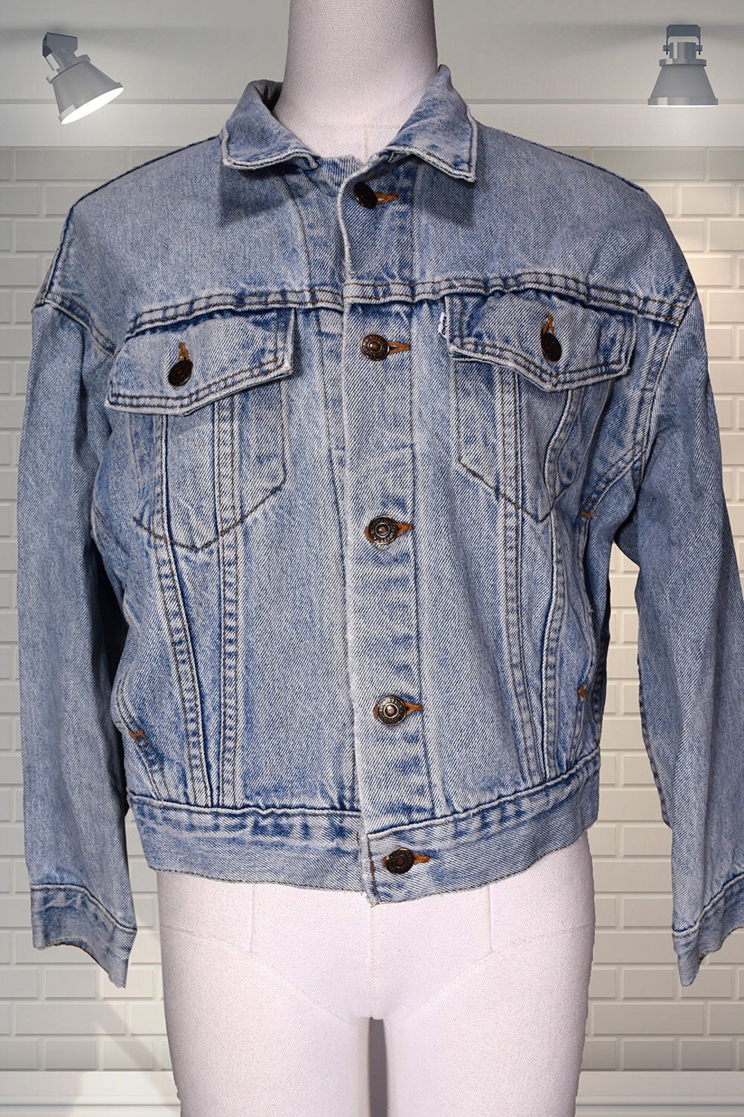 Ladies Vintage 1990s White Label Levi s Cropped Trucker Denim Jacket 38 Chest Etsy Canada
