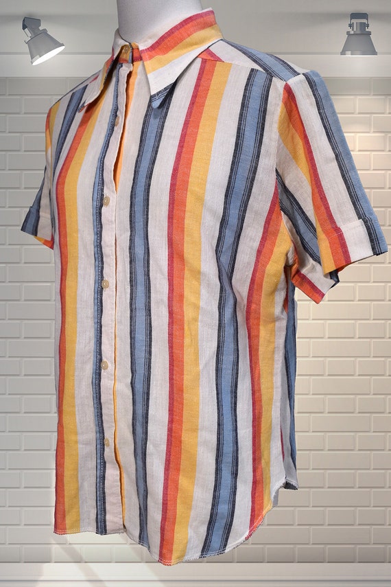 Fab Vintage 1970s Striped Cheesecloth Cotton Blou… - image 2