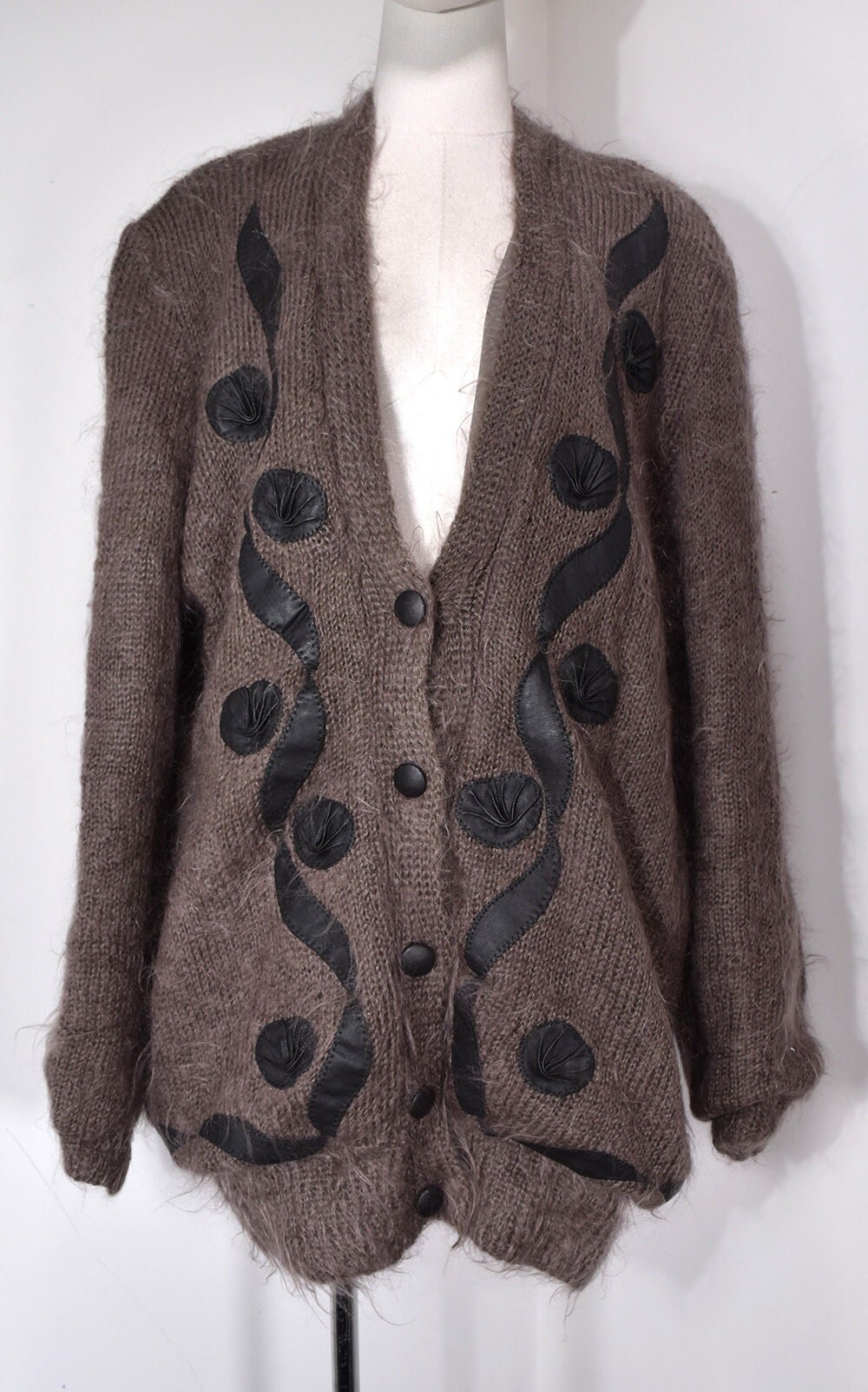 Vintage Totally 1980s Handknit Mohair & Leather Floral