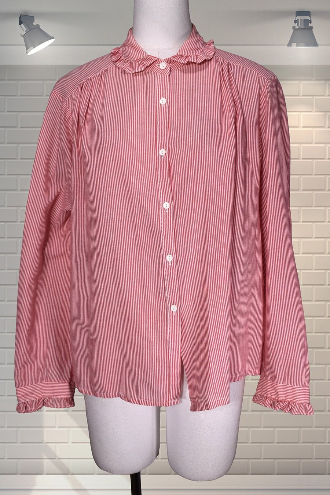 Cottagecore Vintage 1980s Striped Pie Crust Collar Blouse UK 20 Etsy