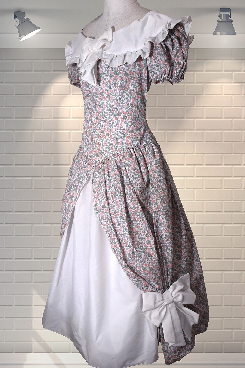 Vintage Floral Victorian Era Dress Scarlett Ohara Gown for Women