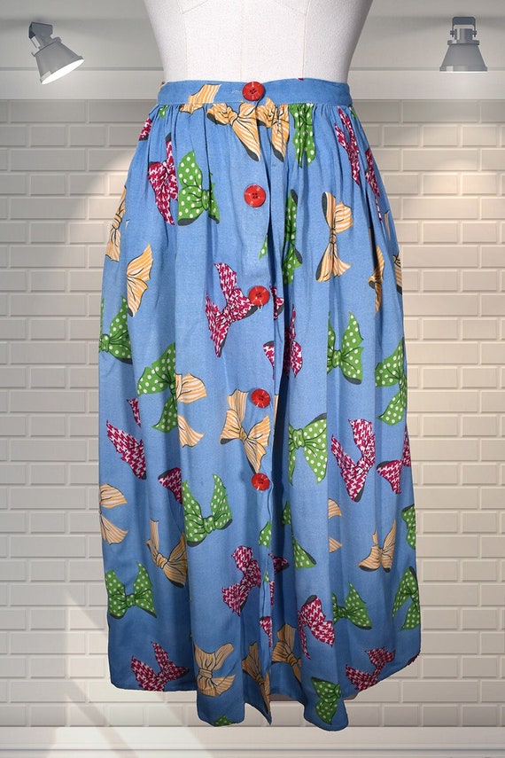 Totally Vintage 1980s Bow Print Midi Skirt - RADLEY - UK 6
