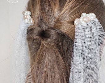 Beaded wedding veil, sustainable veil, pearl veil, draped wedding veil, boho draped veil, vintage style wedding veil, draping veil, veil