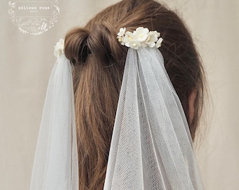 TT blossom drape veil NO lace, Flower drape veil, drape wedding veil, floral drape veil, short drape veil, draping veil, boho drape veil,