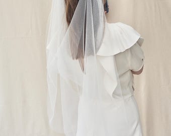 Voile de mariée drapé uni et doux, tulle ivoire ou blanc, style bohème