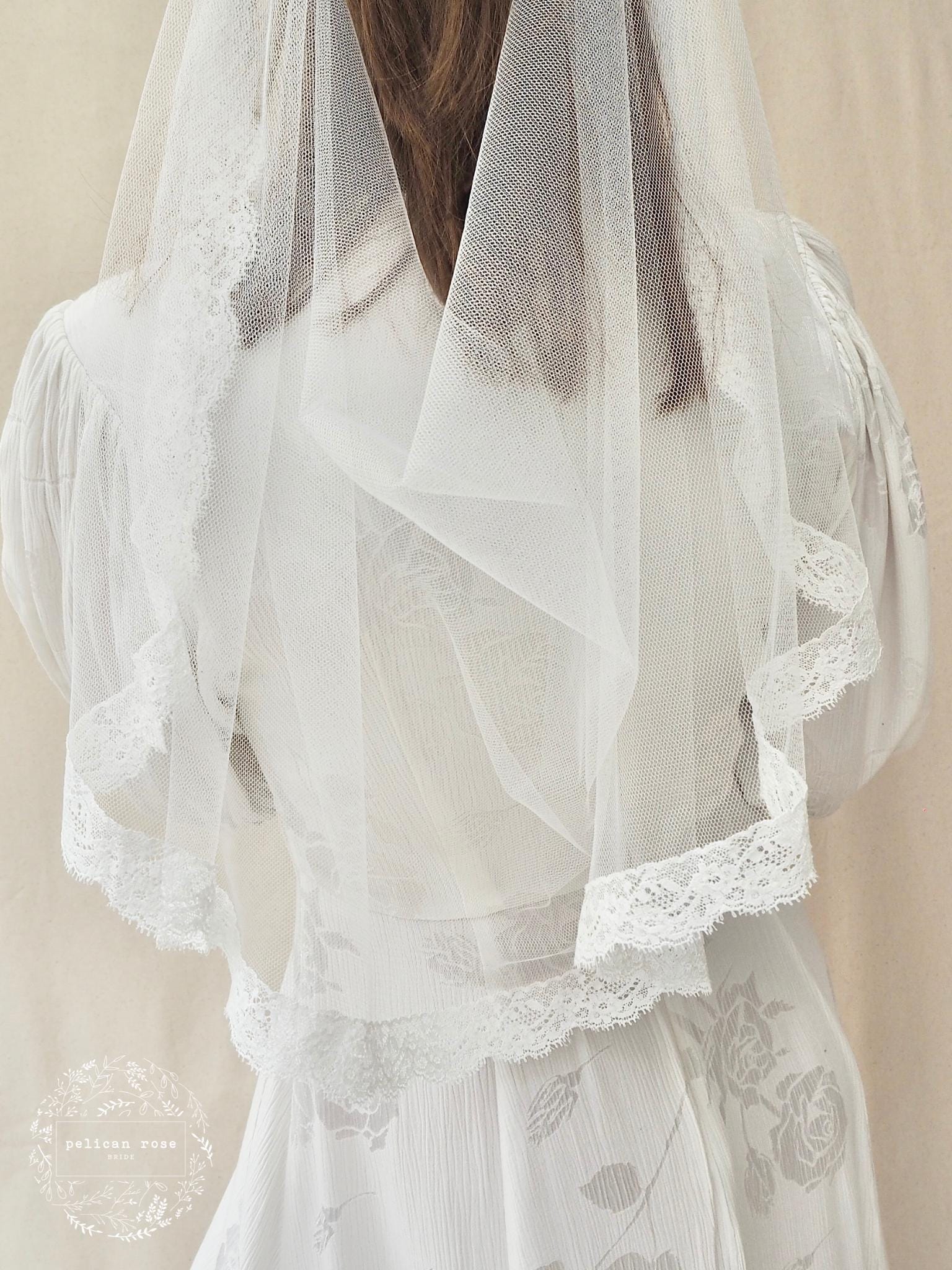 Blossom Draped Wedding Veil With Trinity Lace, Available in  display picture 3