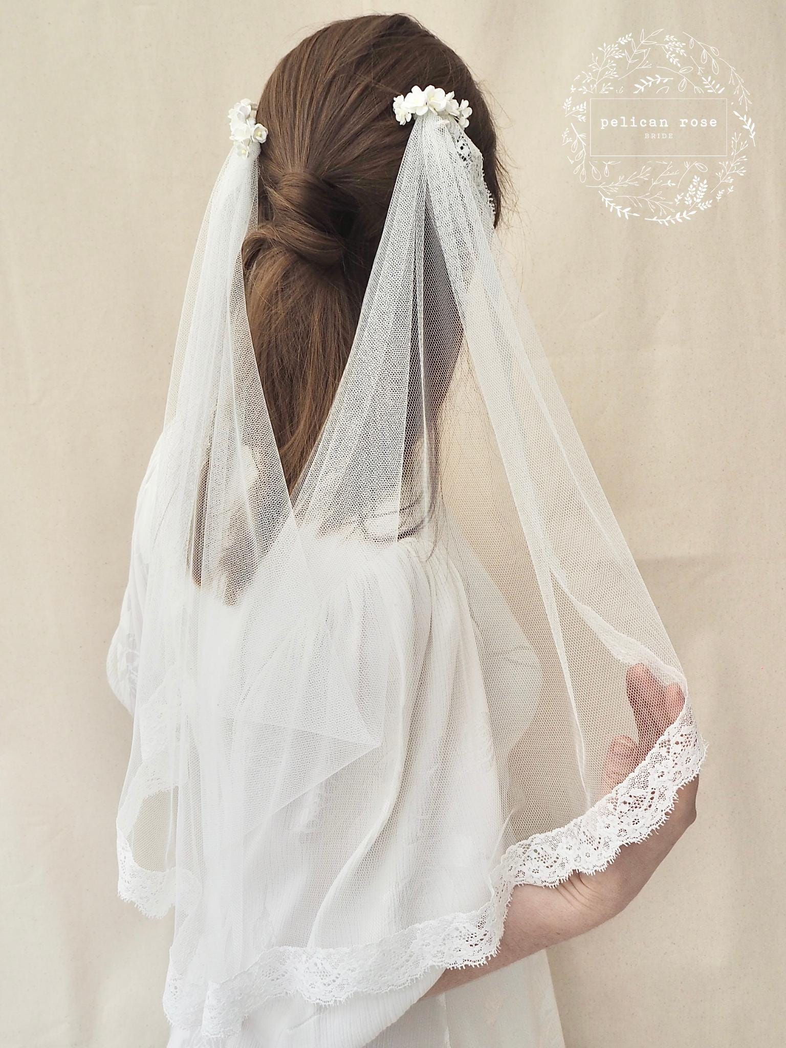 Blossom Draped Wedding Veil With Trinity Lace, Available in 