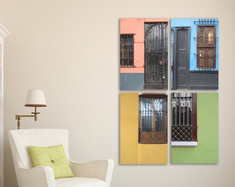 Doors of Barranco - Set of 4  | Lima, Peru ~ Colorful, Doors, Windows, Peruvian architecture, Barranco District, Tetraptych, Quadriptych