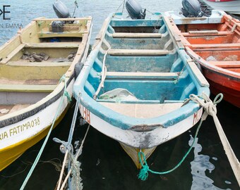 The Boats of Hanga Roa | Easter Island, Chile ~ Nautical, boats, marina, yellow, blue, orange, boating, beach, ocean, colorful, photography