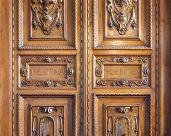Festina Lente | Palazzo Vecchio, Florence, Italy ~ Doors, wooden panel, palazzo Vecchio, 3d photography, motto, carving, tuscany, Medici