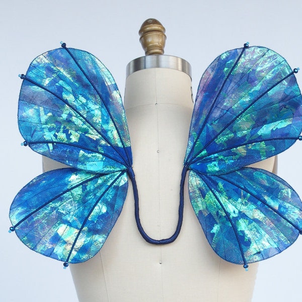 Fairy Wings- Petite Blue Shimmery Butterfly Wings with Dark Blue Stitching