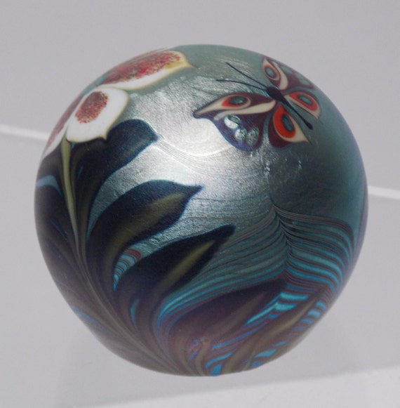 Orient & Flume Art Glass ガラス ペーパーウェイト Vintage Orient & Flume Art Glass Wave Pattern Iridescent
