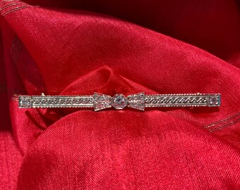 Platinum VVS F EUROPEAN Cut DIAMOND Hair Barrette, Art Deco, 2.5”