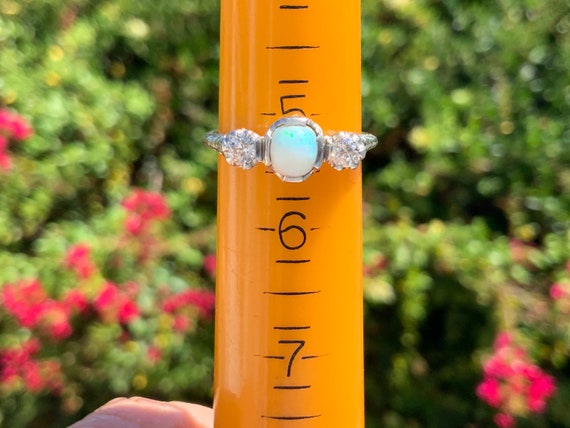 Antique 18K OPAL DIAMOND RING, Size 5 1/4 - image 9