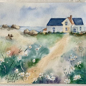 ORIGINAL FRENCH WATERCOLOR, Bord de Mer Bretagne Sud