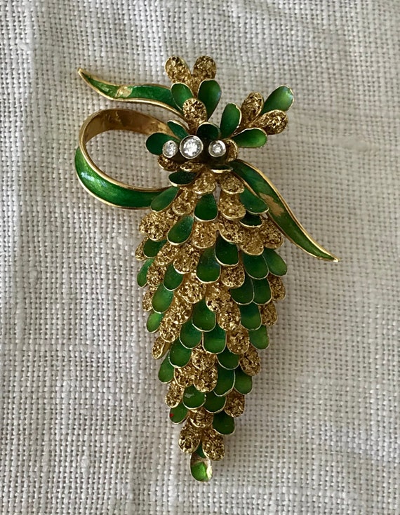 18K DIAMOND ENAMEL BROOCH