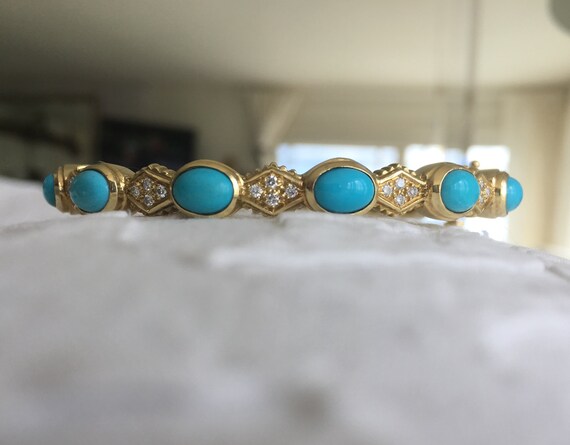 18K Doris Panos DIAMOND TURQUOISE BRACELET | Etsy