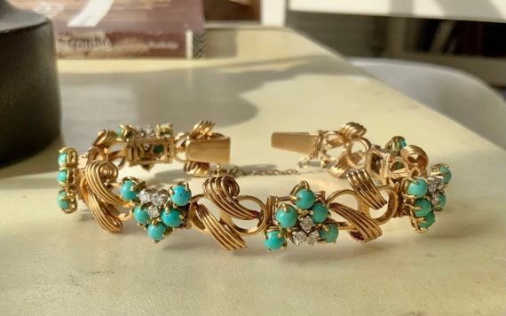 18K TURQUOISE DIAMOND Bracelet, 7” - image 2