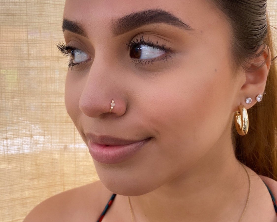 Leaf Nose Ring, Sterling Silver Feather Nose Pin, Nose Jewelry, Nose stud,  Boho, Bohemian, Gypsy, Festival Jewelry