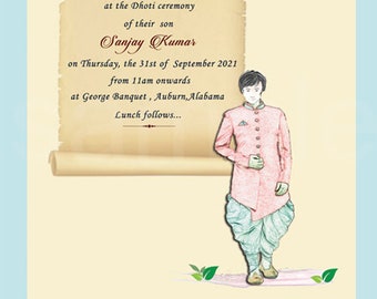 Dhoti ceremony, Dhoti function, Pancha Kattu ceremony invitation, Boy Dhoti event, invite 5x7-custom Digital file