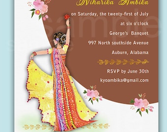 Half Saree Invitation, Mehndi invitation, Haldi, Henna invite, Bridal shower, Sangeet, Dholki ,Half saree, invite 5x7-custom Digital file