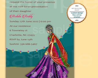 Half Saree Invitation, Mehndi invitation, Haldi, Henna invite, Bridal shower, Sangeet, half saree ceremony, invite 5x7-custom Digital file